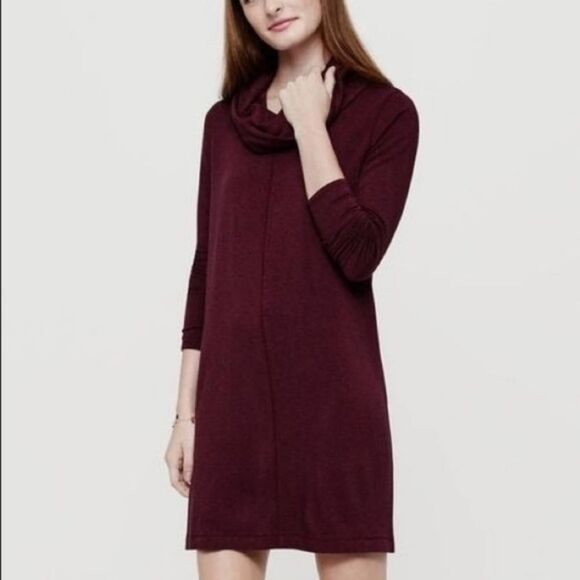 Lou & Grey Burgundy Cowlneck Soft Sweater Dress Size Medium - Picture 1 of 7